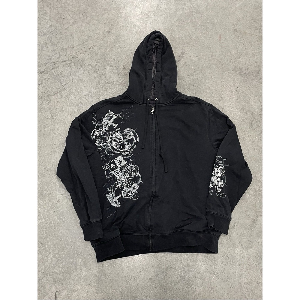 Apt. 9 Hoodie Mens Large Black Full Zip Fleece Graphic Y2K Baggy Heavyweight
